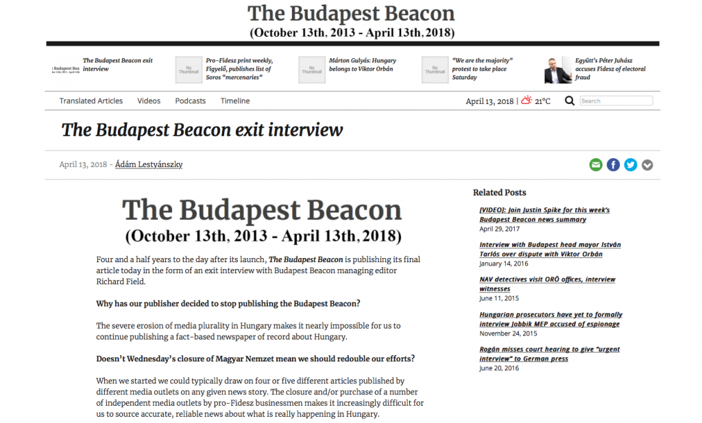 Independent English-Language News Site Budapest Beacon Ceases Publication Just Days After Magyar Nemzet’s Closure post's picture