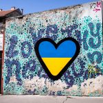 Heart Mural in Budapest Painted Colors of Ukrainian Flag