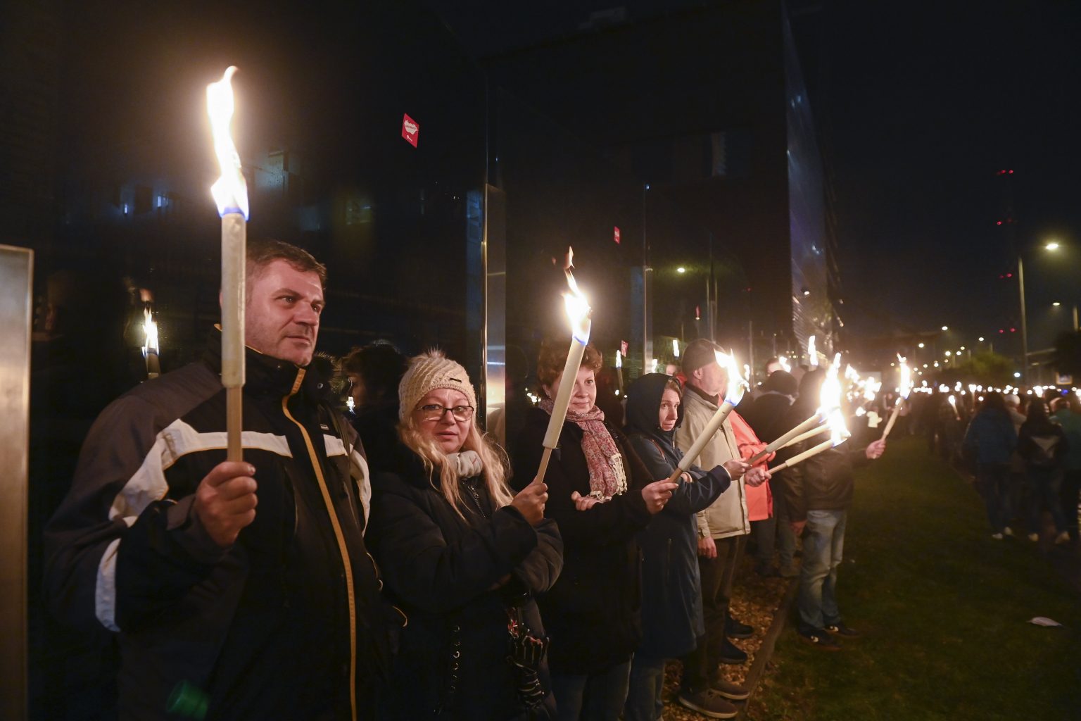 Opposition Demonstrates with Torches At Hungarian Public Broadcaster