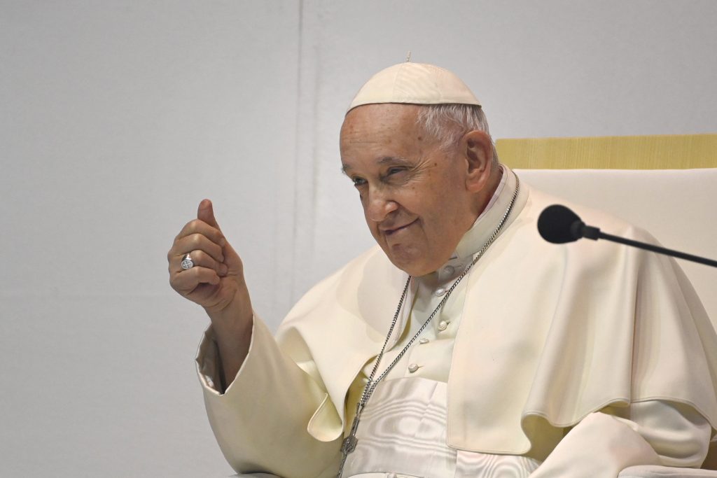 Pope Welcomed by Tens of Thousands of Young People in a Sport Stadium