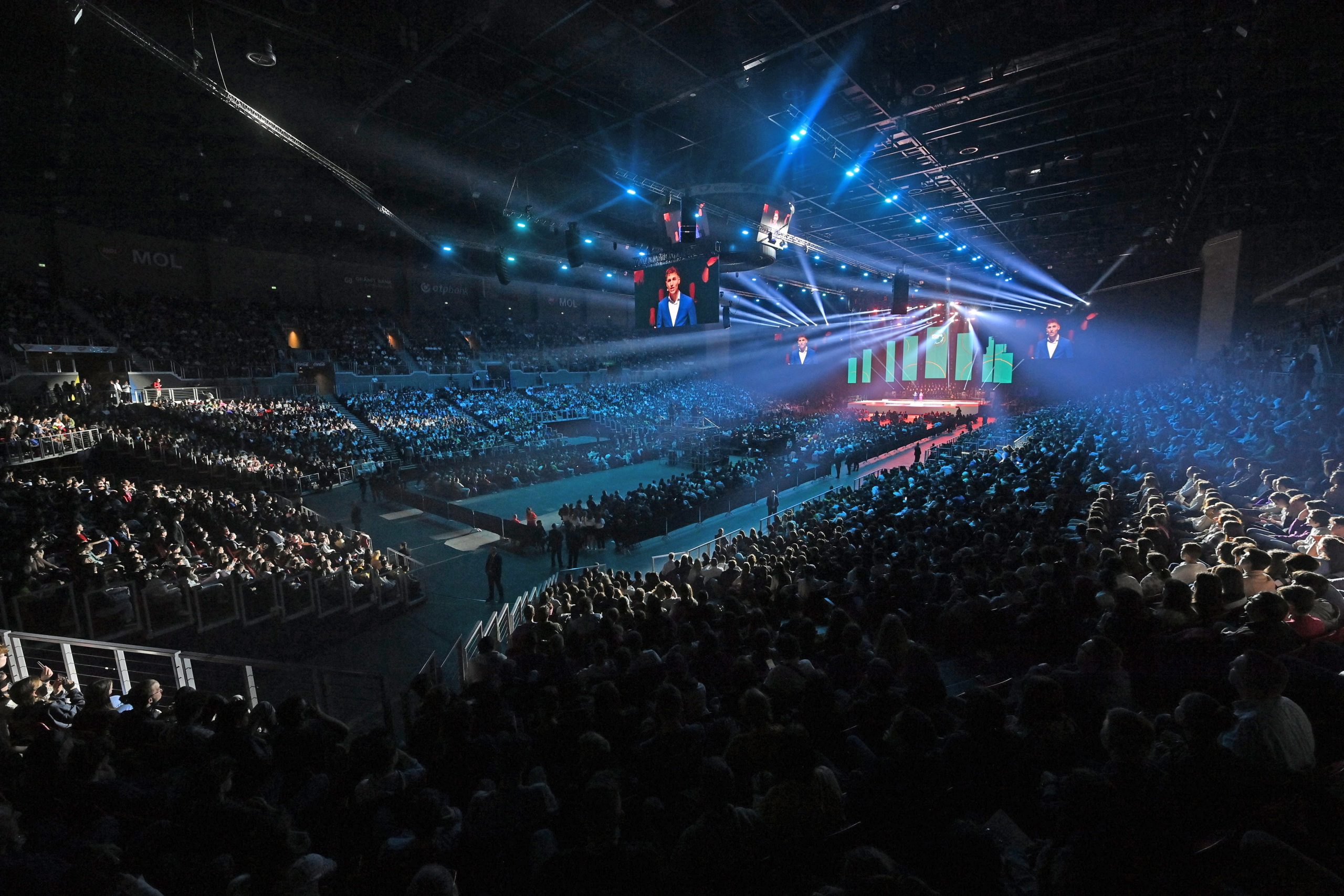 Pope Welcomed by Tens of Thousands of Young People in a Sport Stadium