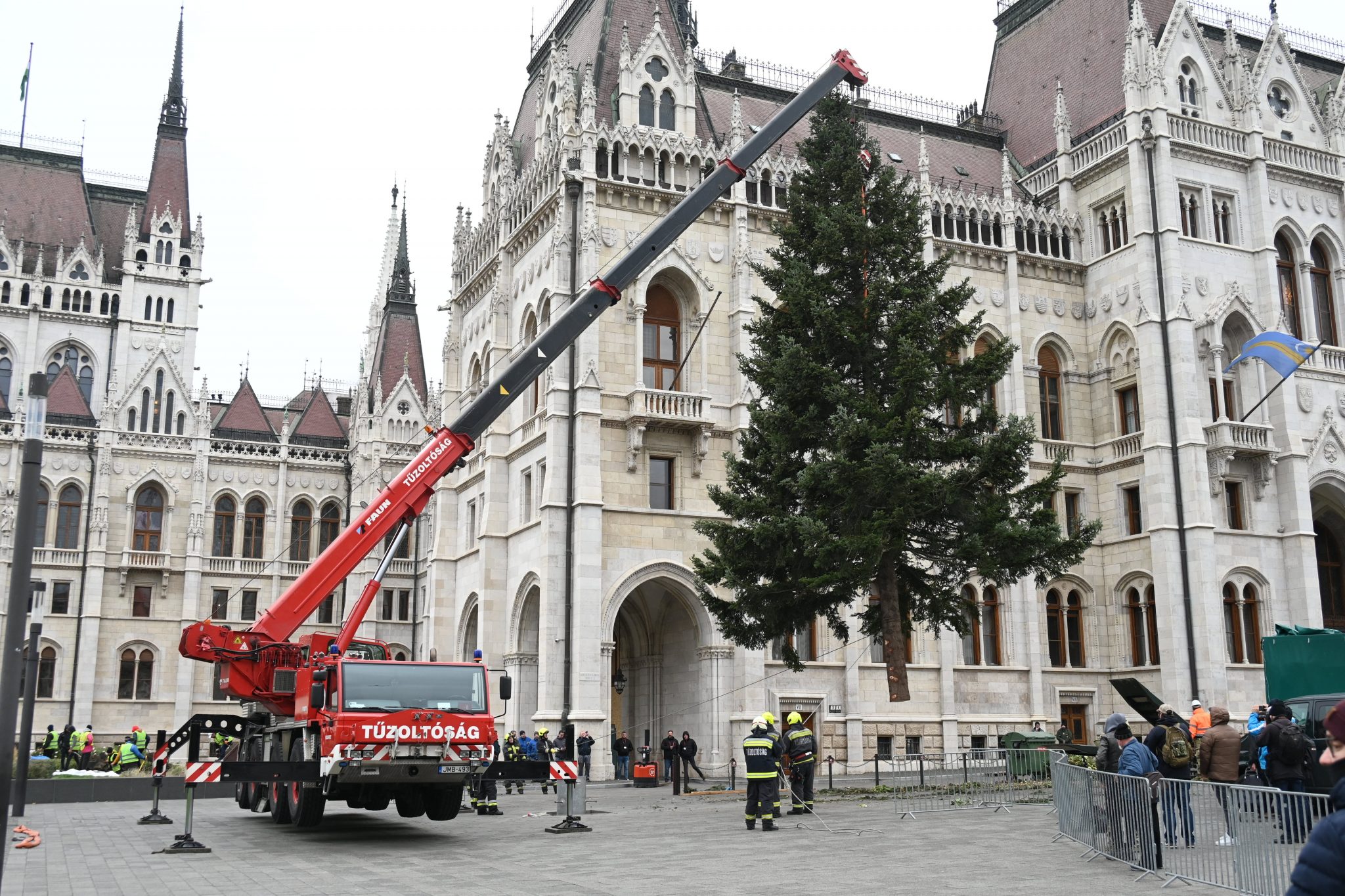 The Nation's Christmas Tree Erected on Kossuth Square