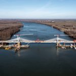 The Two Ends of the New Danube Bridge under Construction Merge