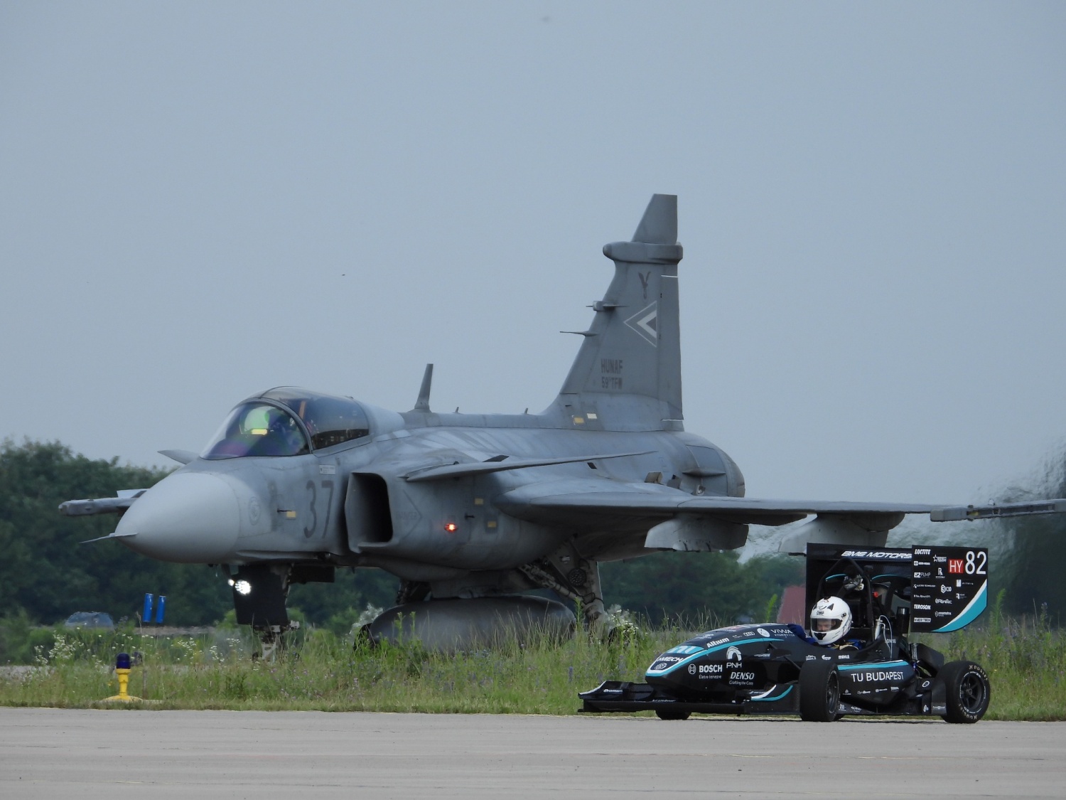 Fighter Jet Races against Formula Car at the Kecskemét Airbase